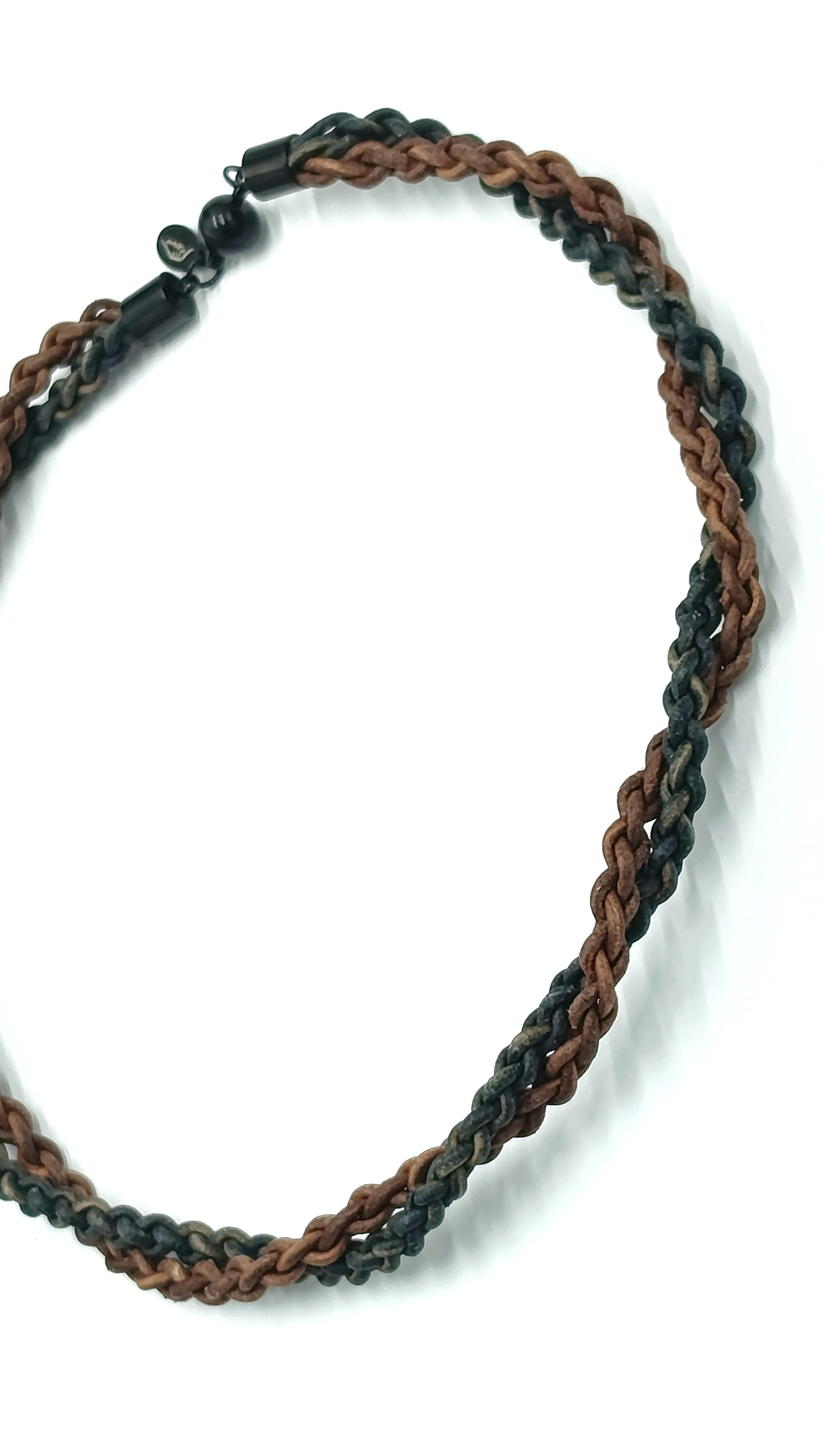 BALDER• Collar doble trenzado en cuero•Marrón Tostado & Negro