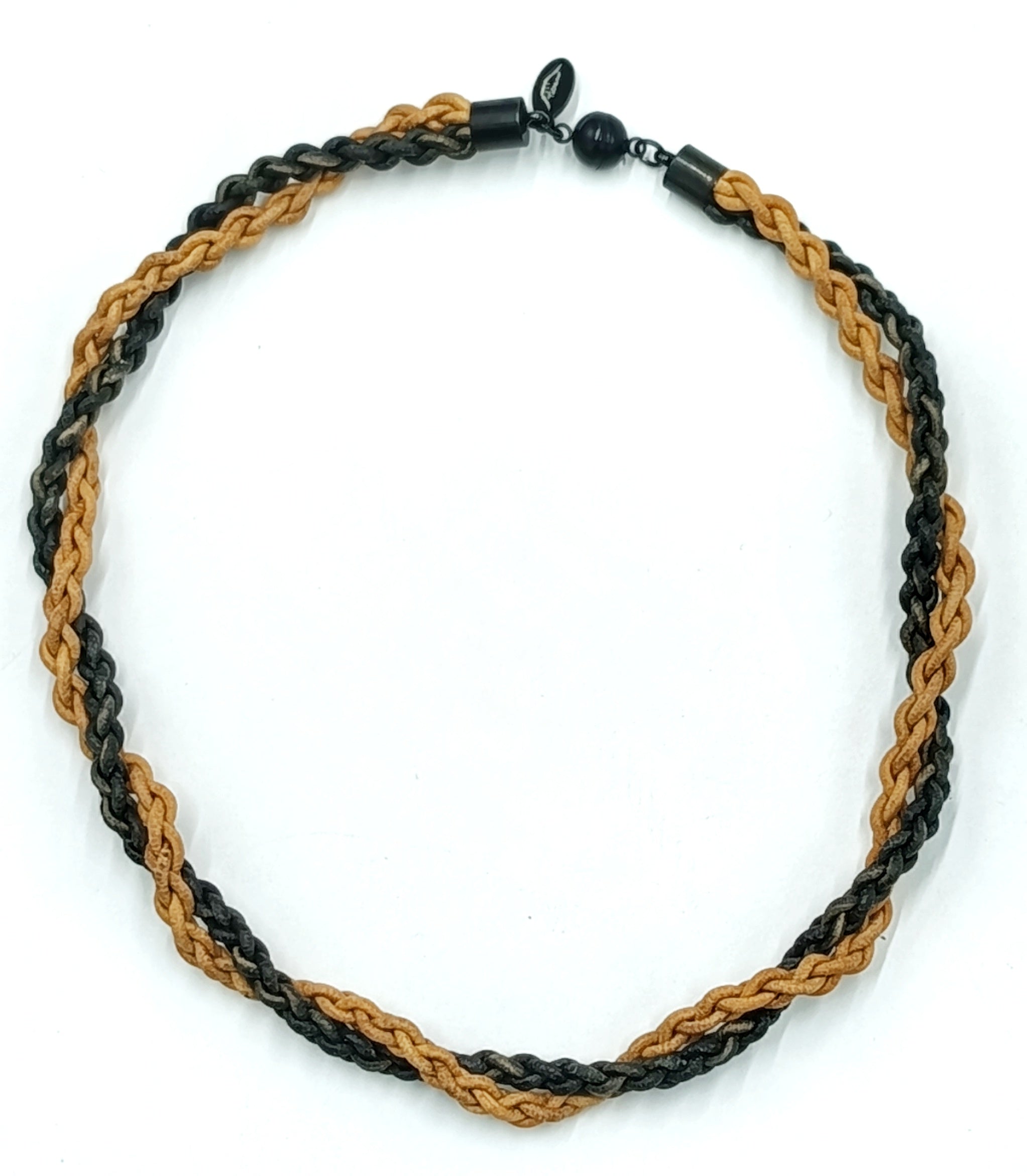 BALDER• Collar doble trenzado en cuero•Marrón Tostado & Natural