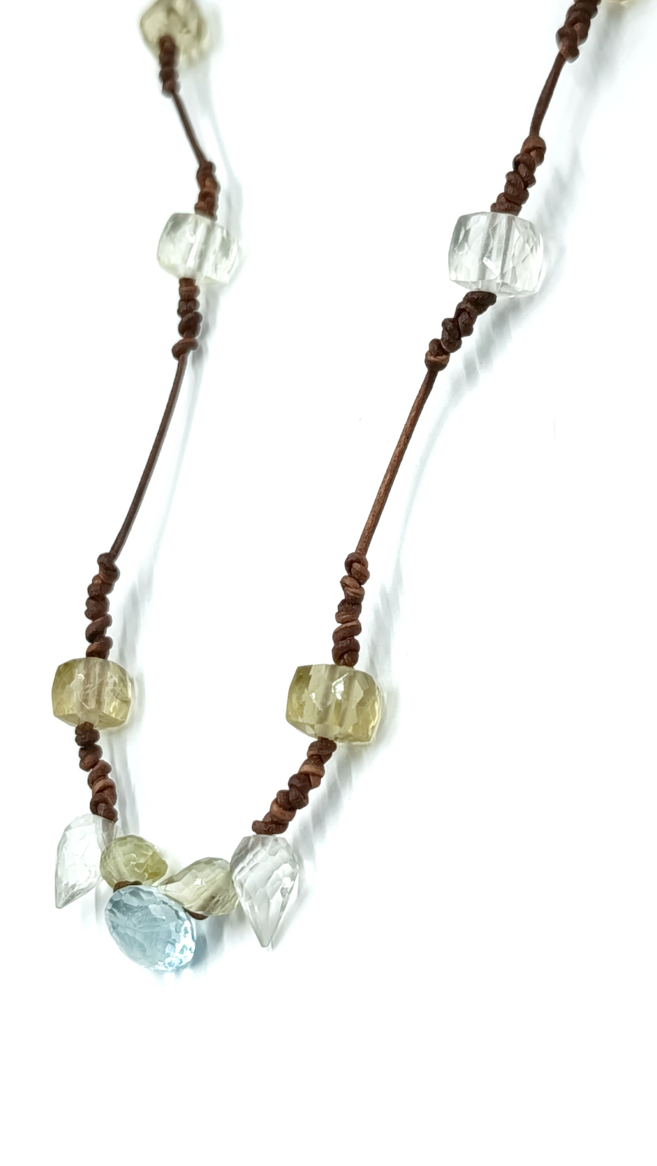 Vesta •Gargantilla de Topacio, Cuarzo Cristal y Citrino. En Cuero Natural