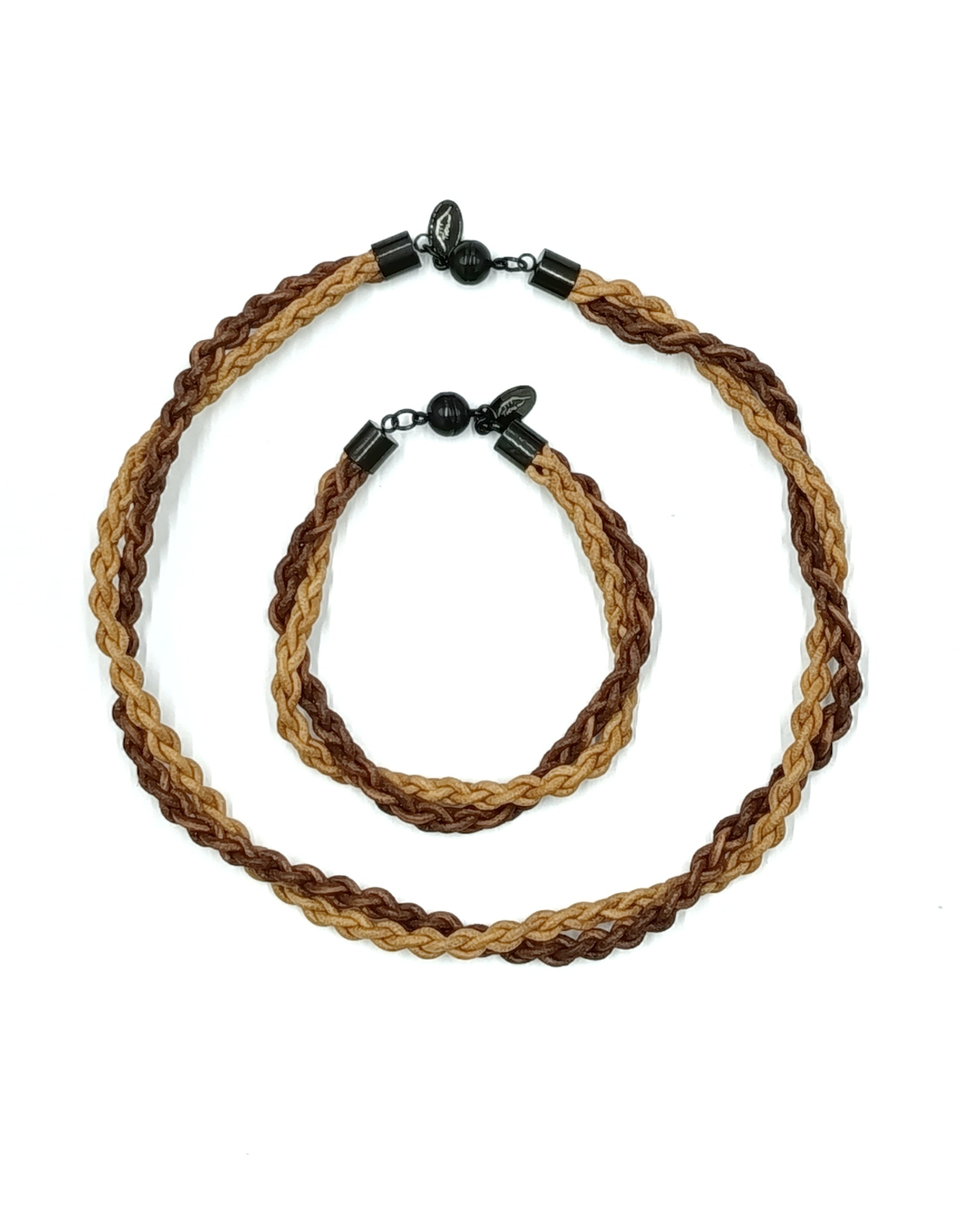 BALDER• Collar doble trenzado en cuero•Marrón Tostado & Natural