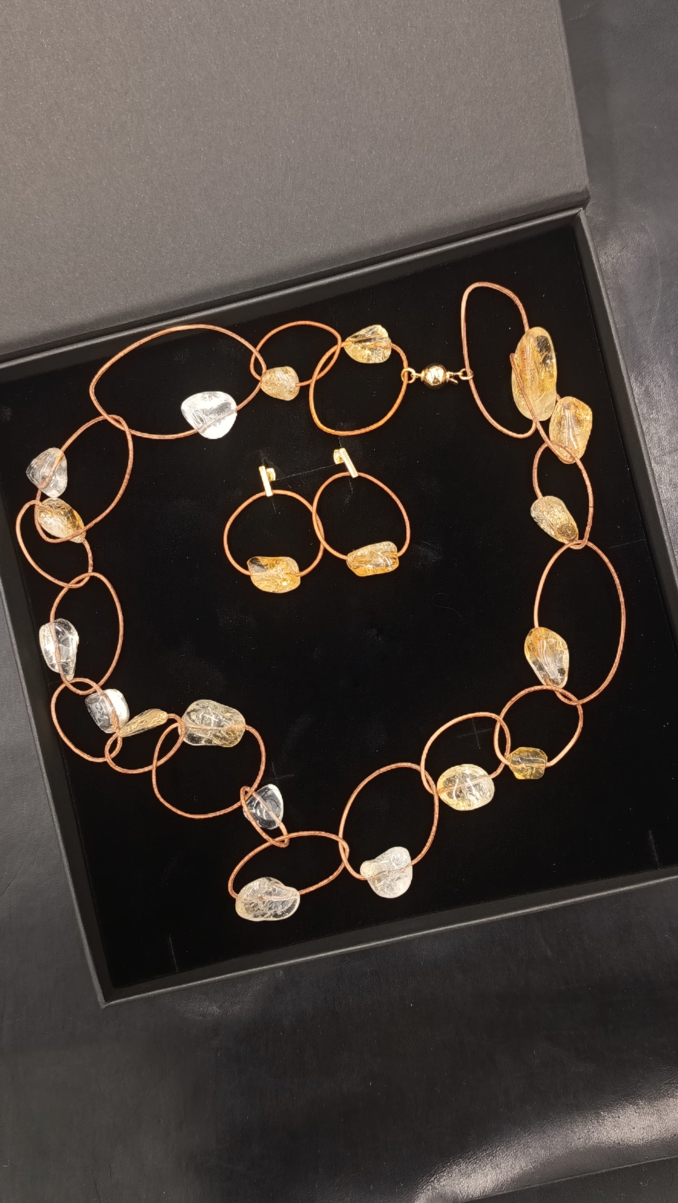 HALO de CITRINO • Collar en Cuero Natural