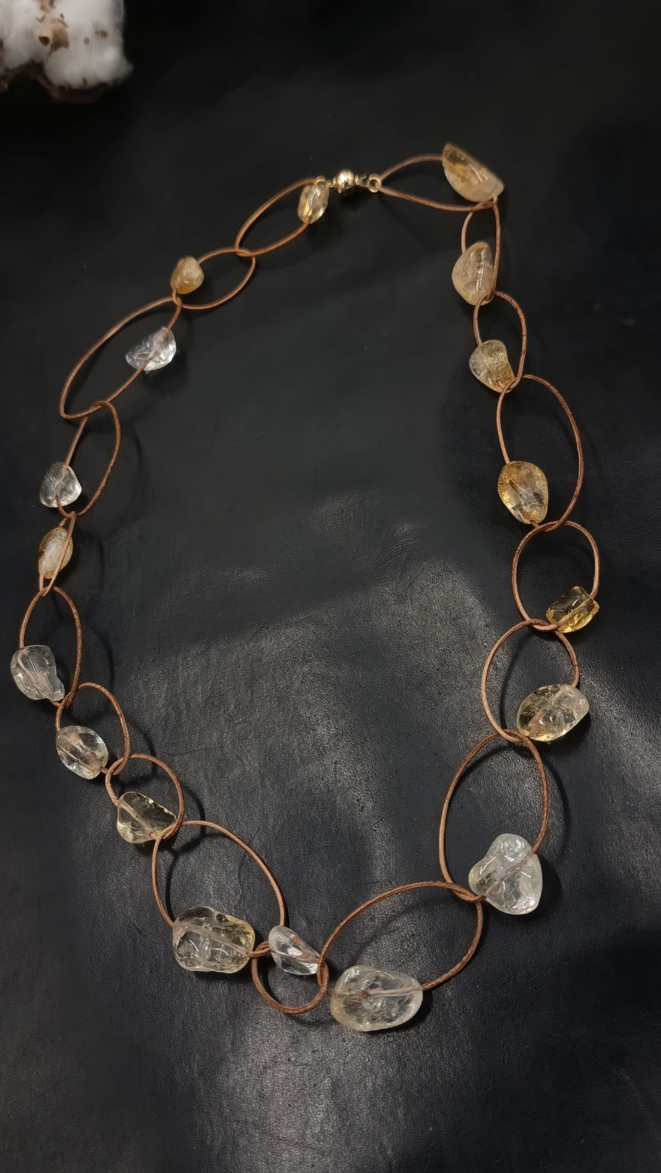 HALO de CITRINO • Collar en Cuero Natural