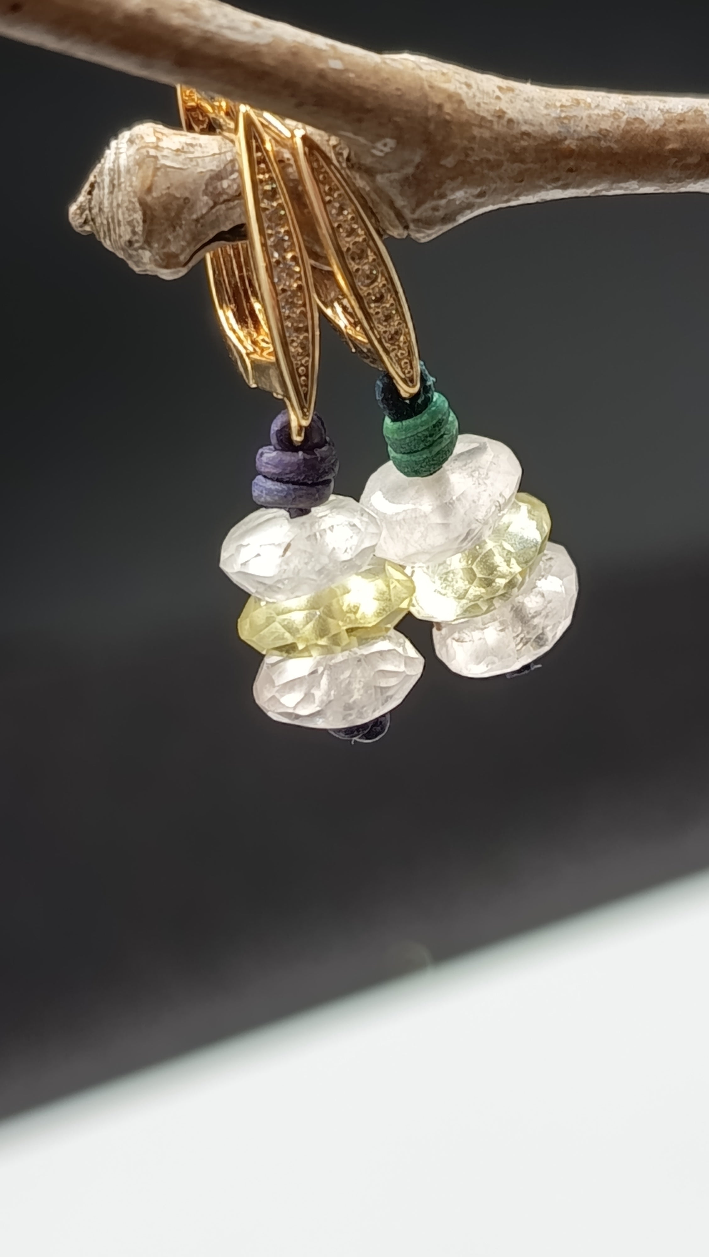 Pendientes Regis Conjunto Cuarzo Fresa Verde