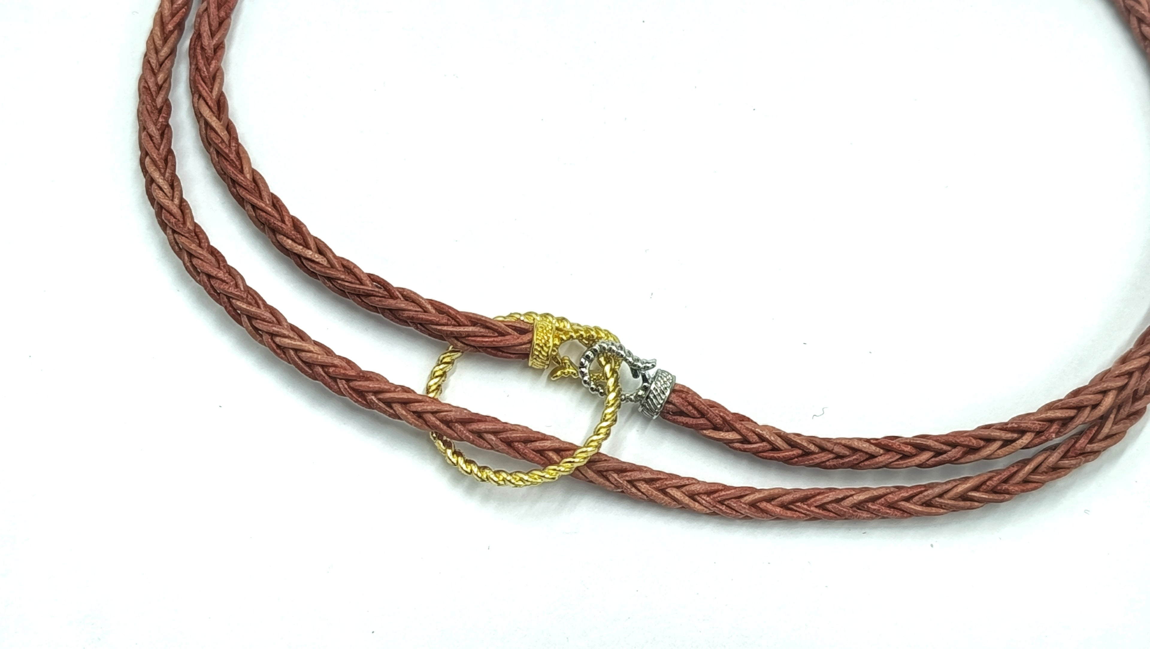 ATLAS • Collar 80cm trenzado en cuero natural•Multiposición• Marrón