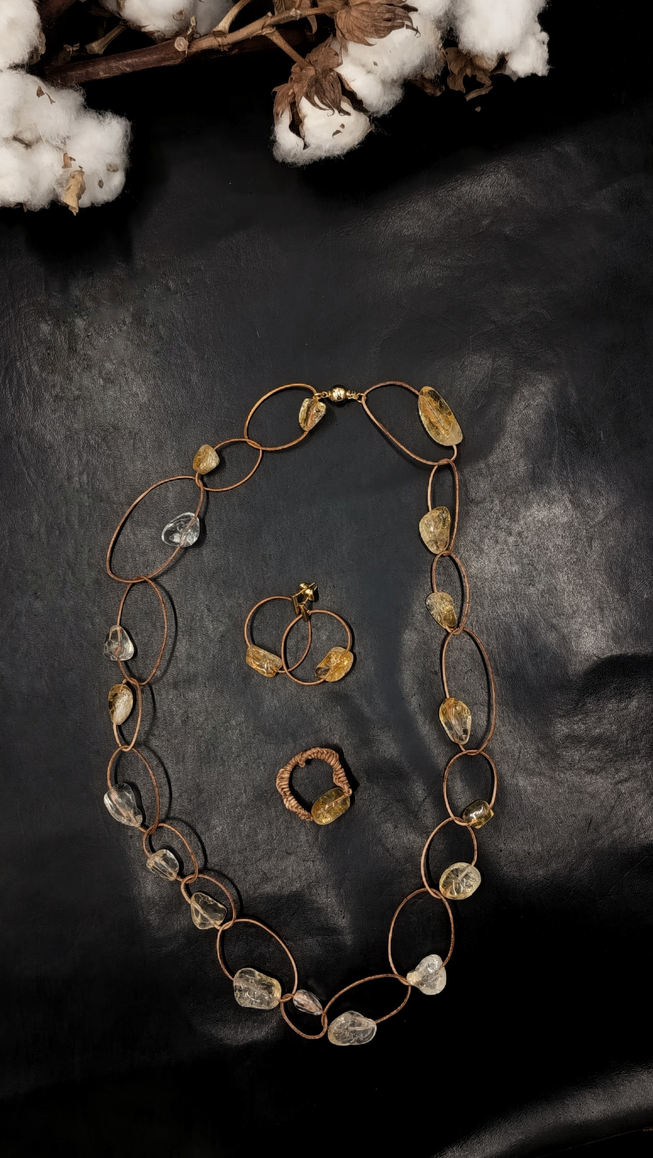 HALO de CITRINO • Collar en Cuero Natural