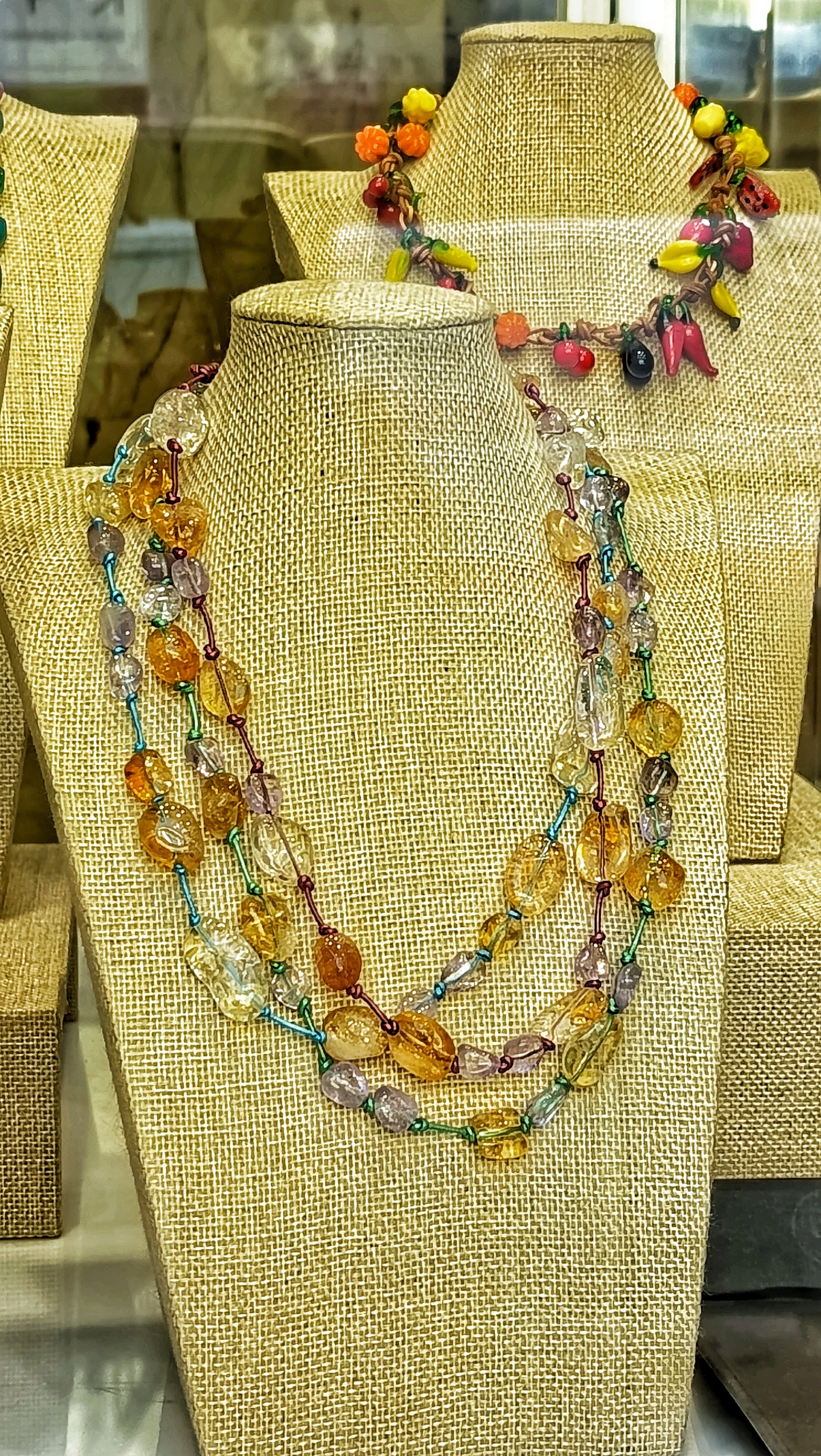 ELECTRA Collar • Citrino y Amatista • en Cuero metalizado