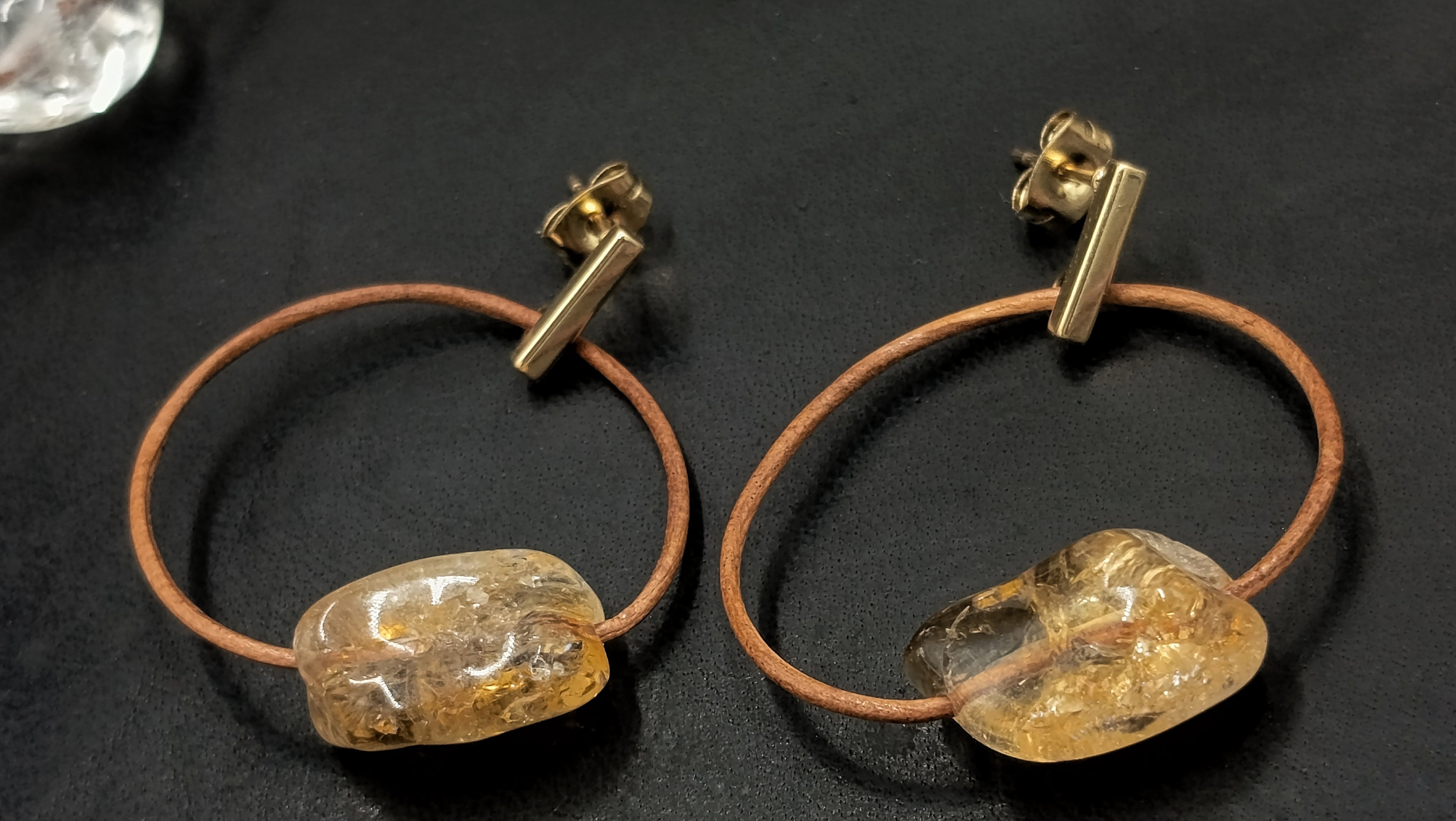 HALO de Citrino • Pendientes en Cuero Natural