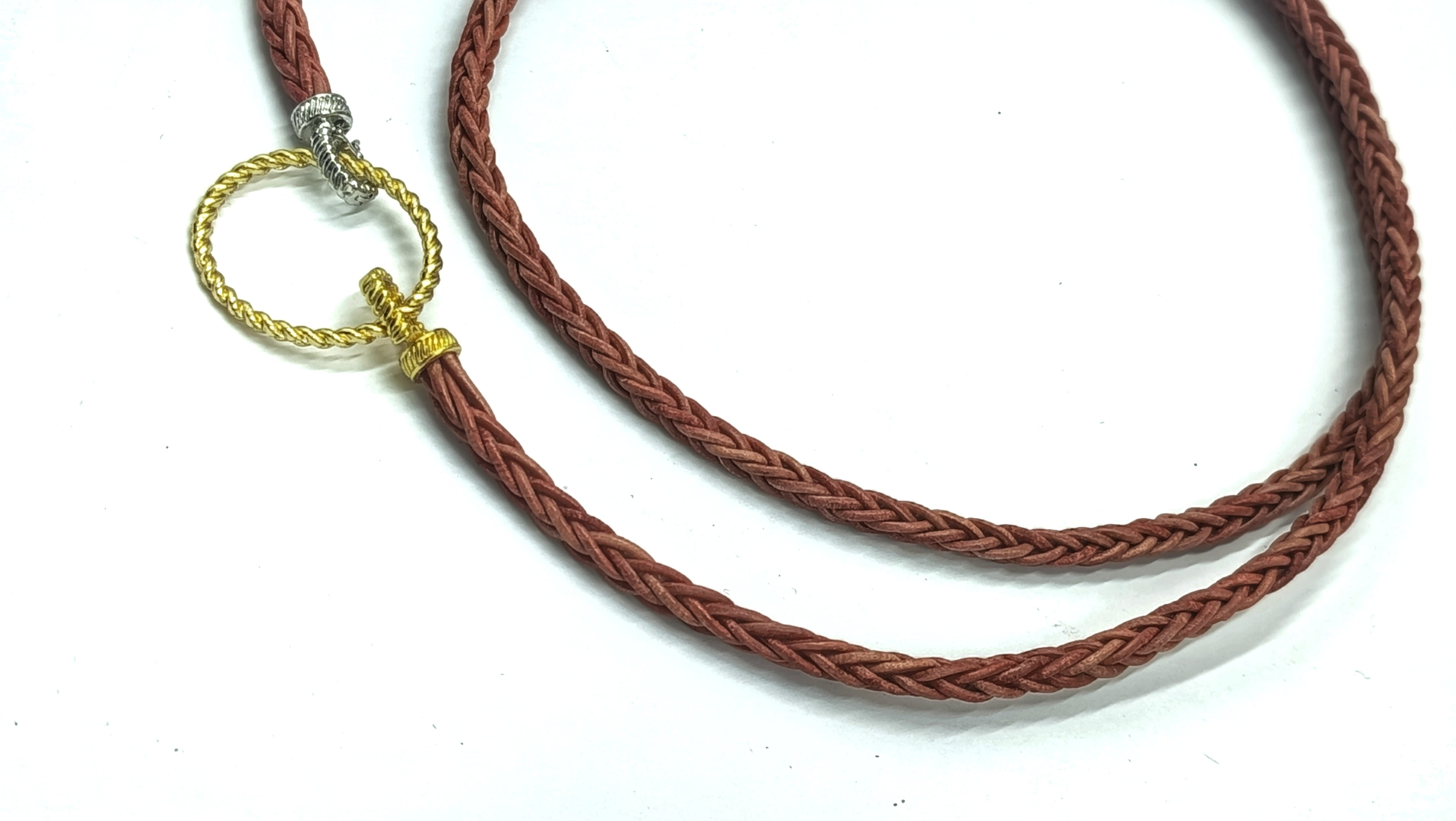ATLAS • Collar 80cm trenzado en cuero natural•Multiposición• Marrón