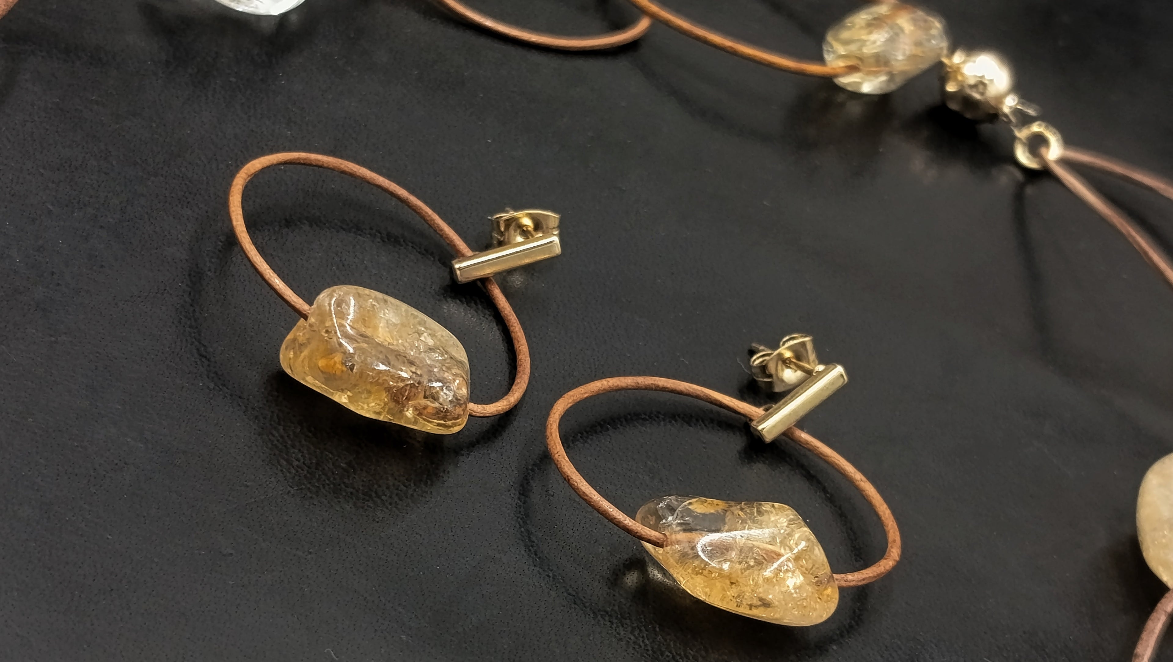 HALO de Citrino • Pendientes en Cuero Natural
