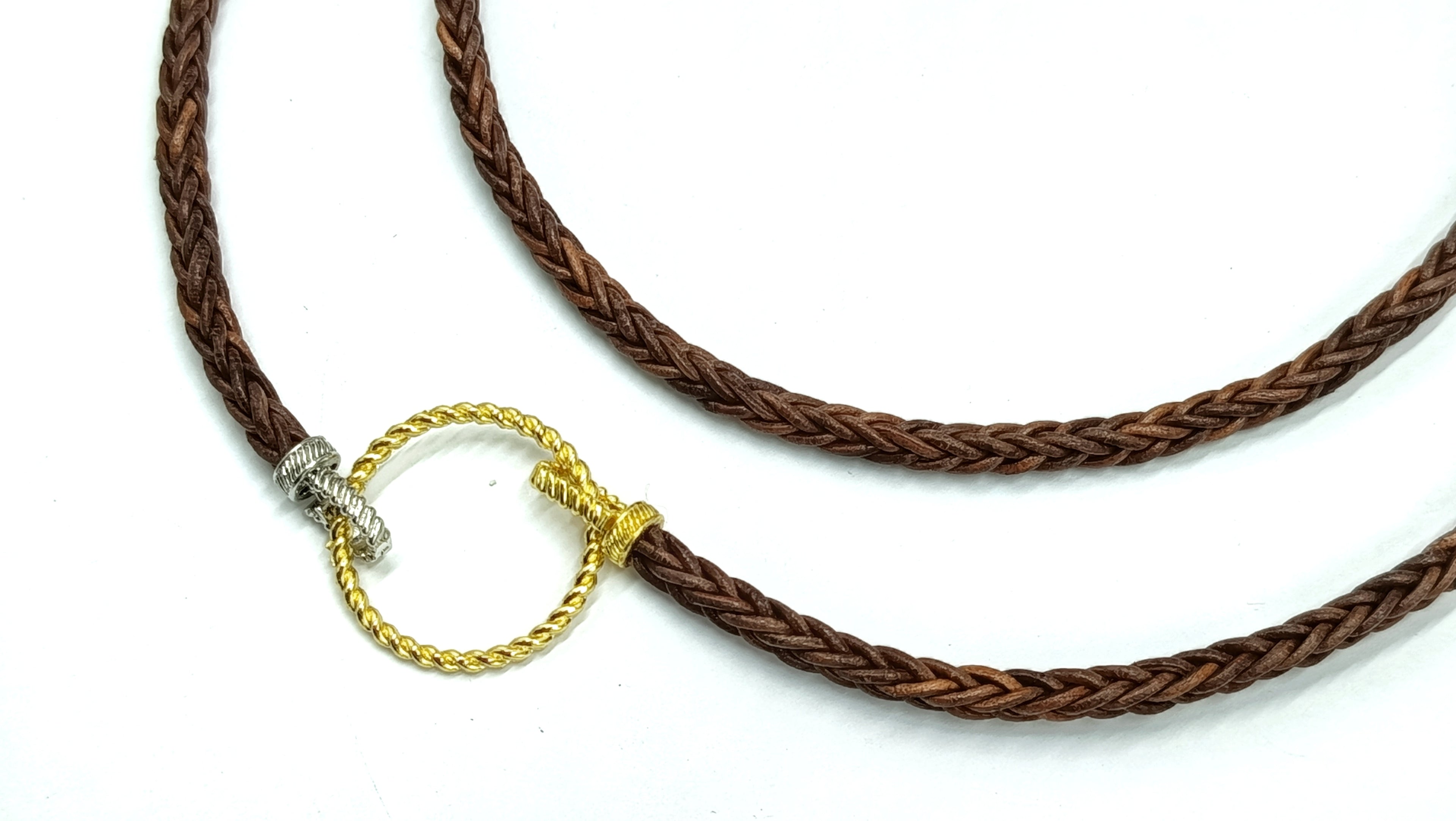 ATLAS • Collar 80cm trenzado en cuero natural•Multiposición• Marrón