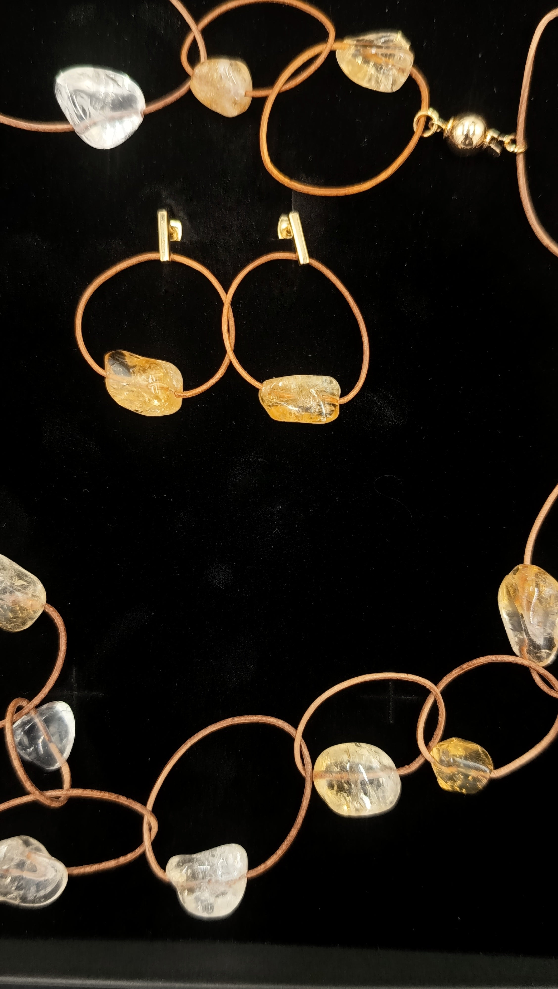 HALO de Citrino • Pendientes en Cuero Natural