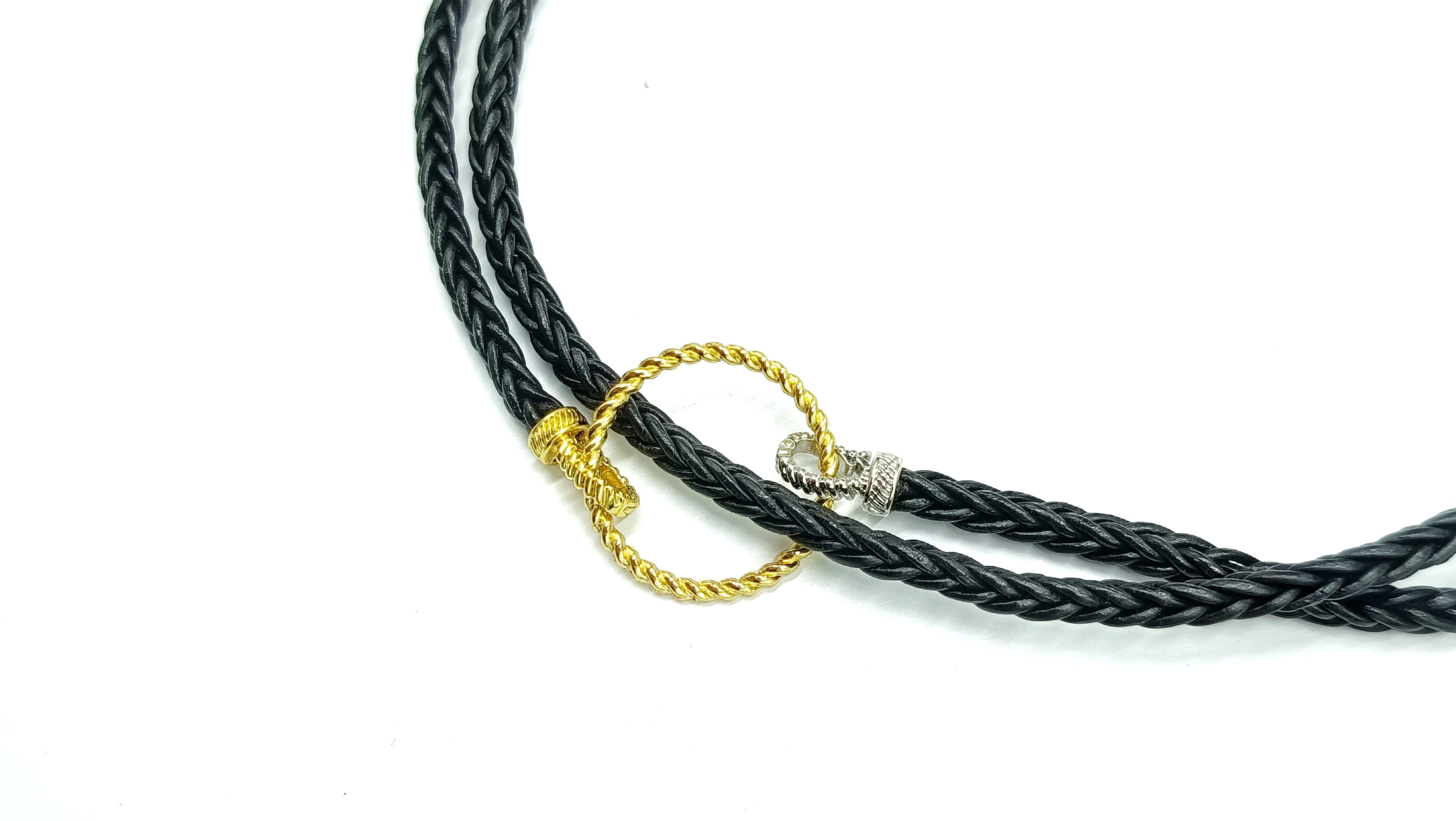 ATLAS • Collar 80cm trenzado en cuero natural•Multiposición• Rojo Envejecido