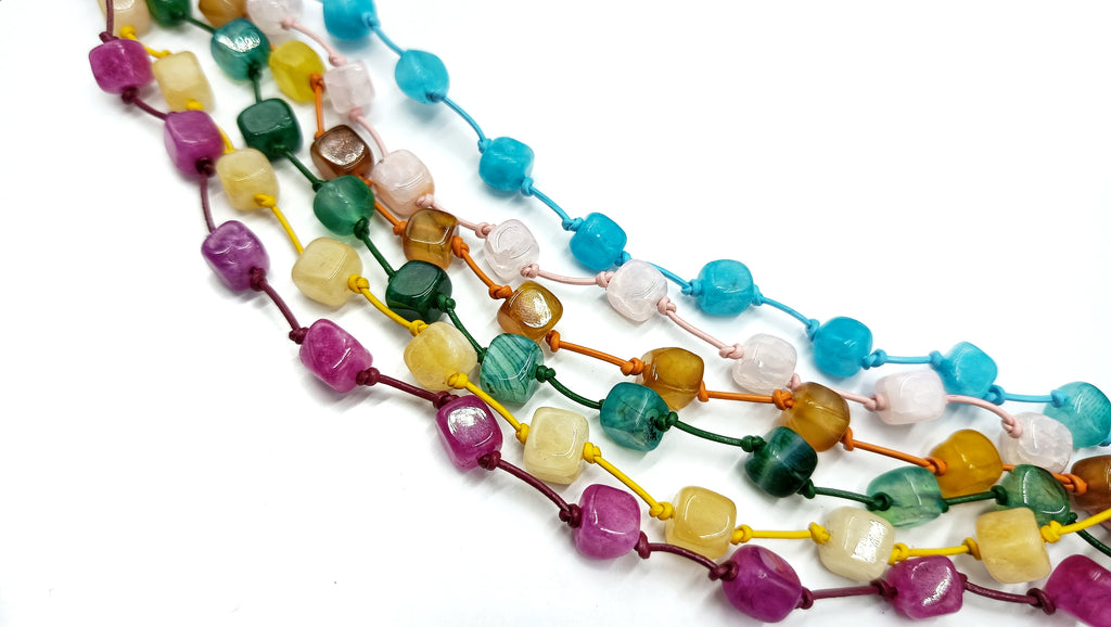 Choker Ágata de 6 hilos• en Cuero de Color • Piedras Coloreadas