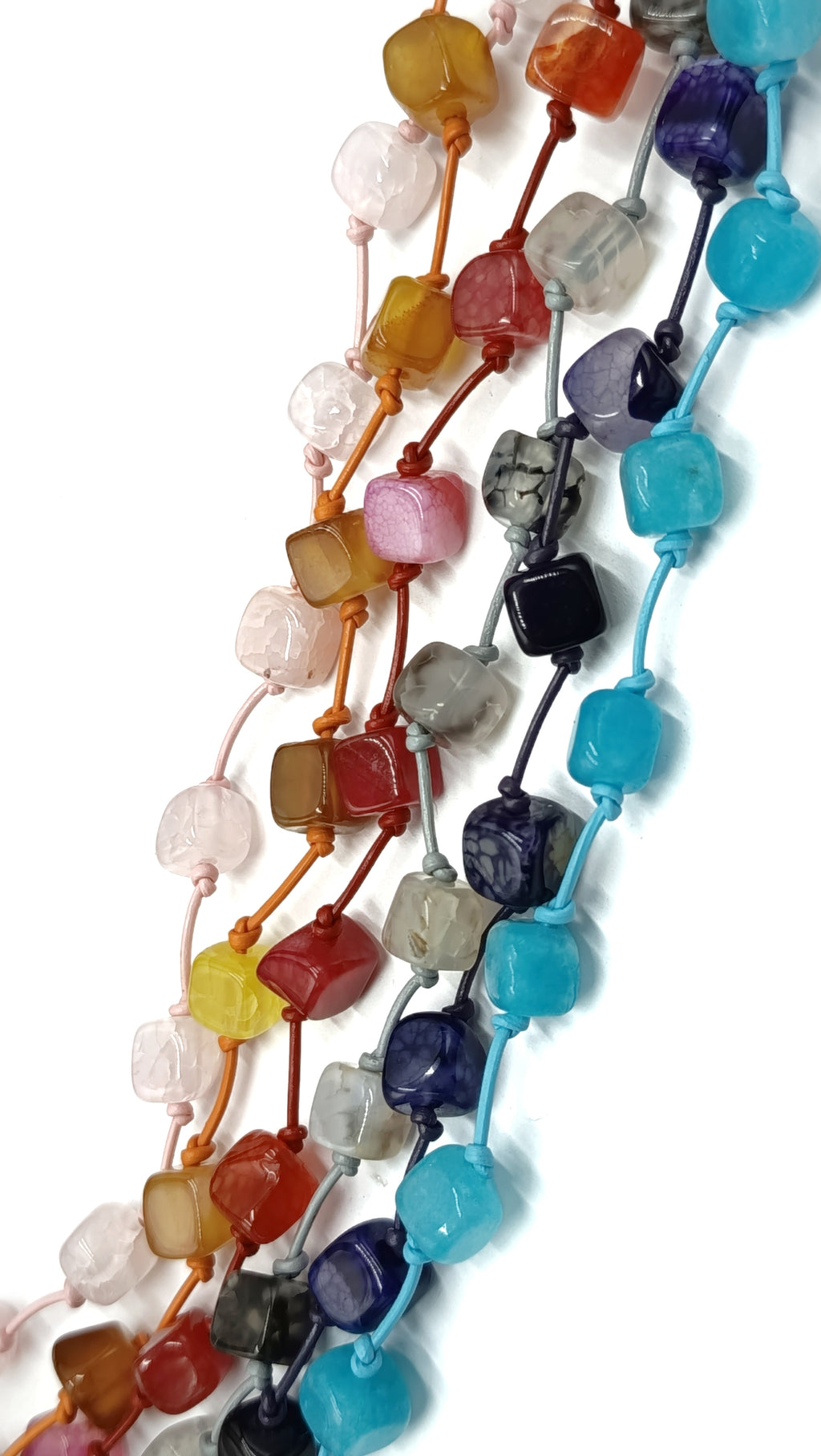 Choker Ágata de 6 hilos• en Cuero de Color • Piedras Coloreadas