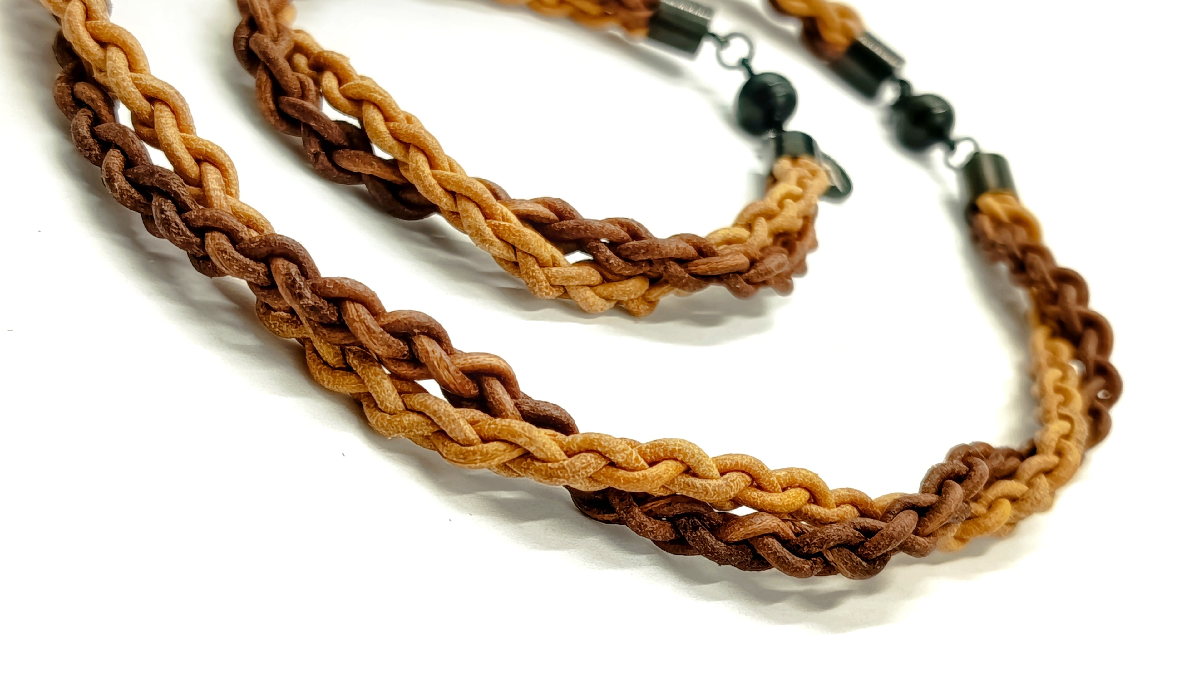 BALDER• Collar doble trenzado en cuero•Marrón Tostado & Natural